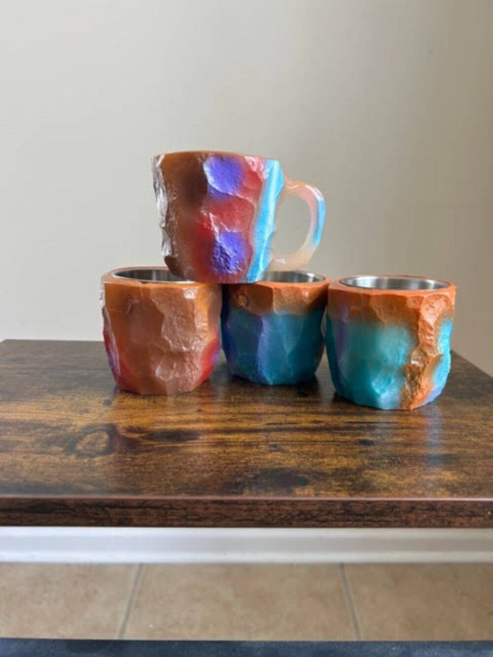 Mineral Crystal Resin Coffee Mugs Stainless Steel Set 4